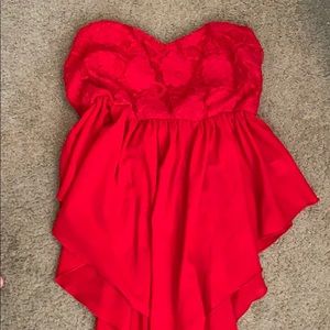 Red strapless top